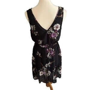 Black Floral Cinch Waist Tunic Dress Boho Cool Date Night Sz L Speechless label